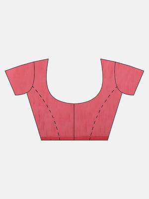 Pink hand woven linen saree with blouse 5