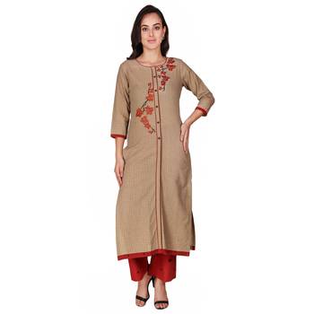 Beige embroidered cotton cotton-kurtis 1