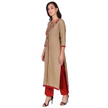 Beige embroidered cotton cotton-kurtis 2