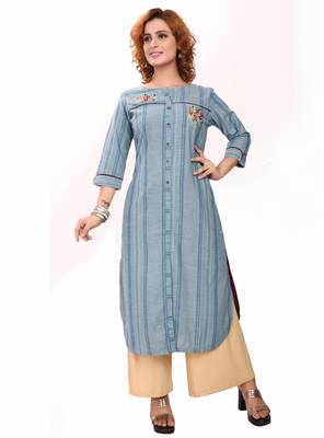 Blue embroidered cotton cotton-kurtis 1