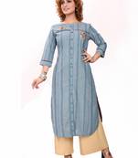 Blue embroidered cotton cotton-kurtis