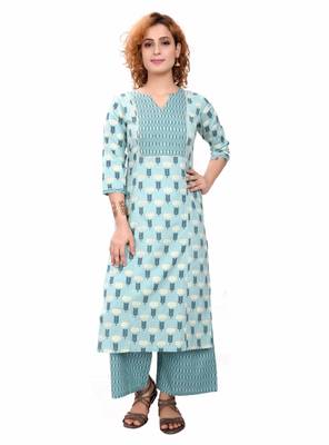 Light blue printed cotton cotton-kurtis 1