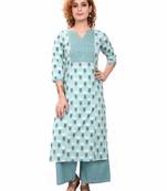 Light blue printed cotton cotton-kurtis