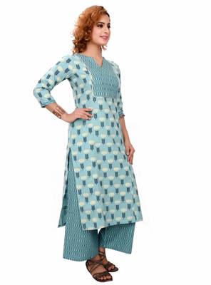 Light blue printed cotton cotton-kurtis 2