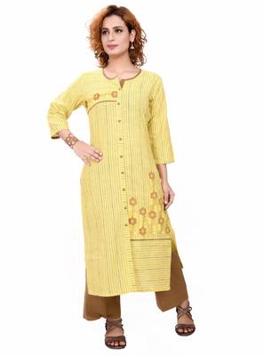 Yellow embroidered cotton cotton-kurtis 1