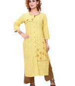 Yellow embroidered cotton cotton-kurtis