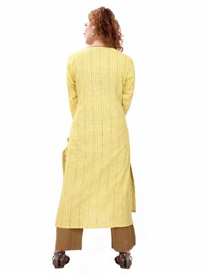 Yellow embroidered cotton cotton-kurtis 2