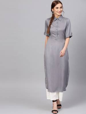 Grey printed Rayon kurti 1