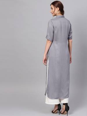 Grey printed Rayon kurti 3