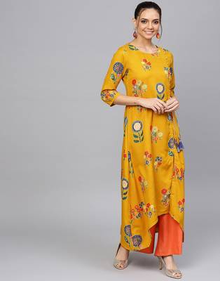 Yellow printed Rayon kurti 1
