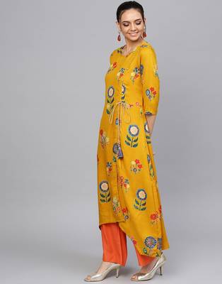 Yellow printed Rayon kurti 2
