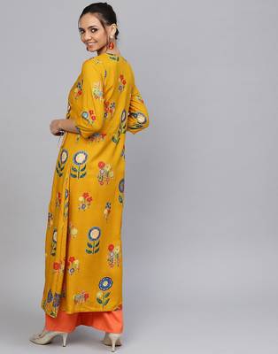 Yellow printed Rayon kurti 3