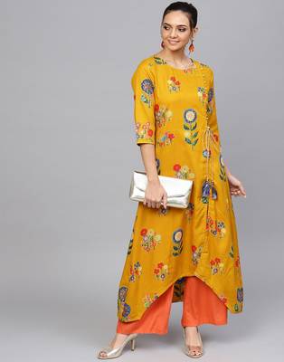 Yellow printed Rayon kurti 5