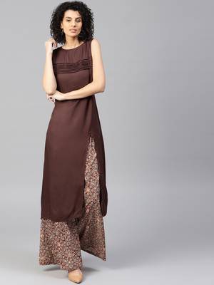 Brown printed Rayon stitched kurta sets 1