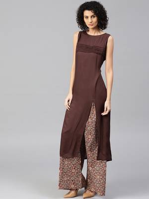 Brown printed Rayon stitched kurta sets 2