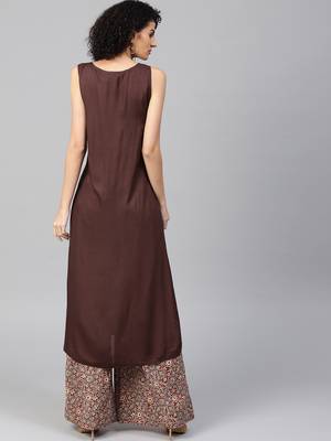 Brown printed Rayon stitched kurta sets 3
