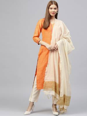 Orange printed Silk stitched kurta sets 1
