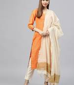 Orange printed Silk stitched kurta sets