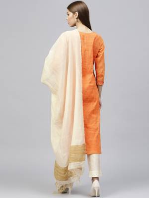 Orange printed Silk stitched kurta sets 2