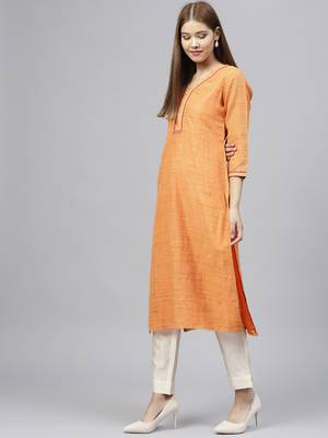 Orange printed Silk stitched kurta sets 3