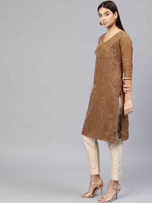 Brown printed Silk stitched kurta sets 2