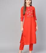 Red printed Tussar stitched kurta sets