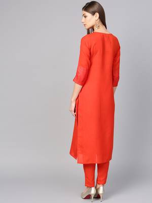 Red printed Tussar stitched kurta sets 3