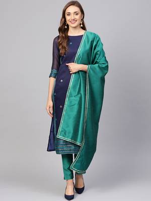Blue printed Jacquard stitched kurta sets 1