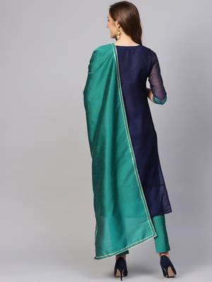Blue printed Jacquard stitched kurta sets 3