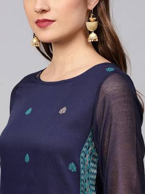 Blue printed Jacquard stitched kurta sets 5