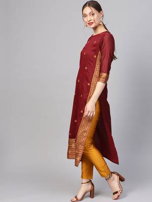 Maroon printed Jacquard stitched kurta sets 2