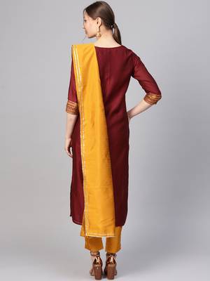 Maroon printed Jacquard stitched kurta sets 3