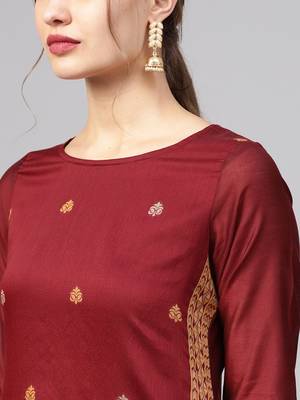 Maroon printed Jacquard stitched kurta sets 5