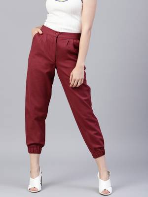 Maroon plain cotton trousers 1
