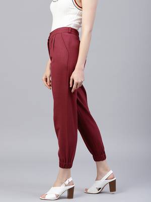 Maroon plain cotton trousers 2