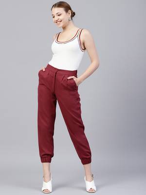 Maroon plain cotton trousers 3