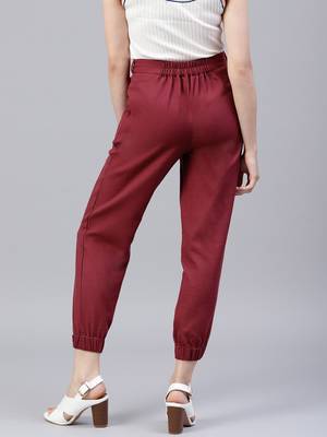 Maroon plain cotton trousers 4
