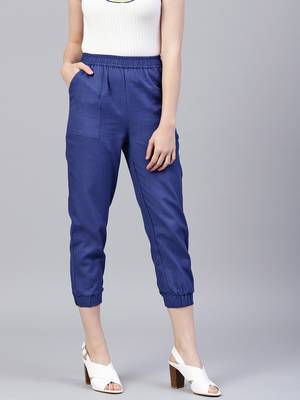 Blue plain cotton trousers 1