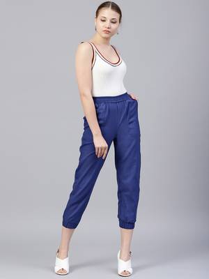 Blue plain cotton trousers 2