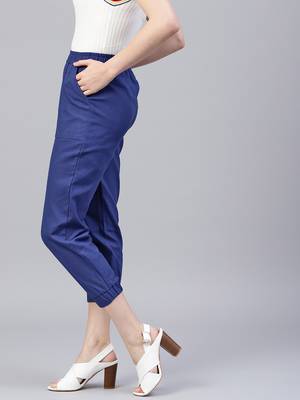 Blue plain cotton trousers 3