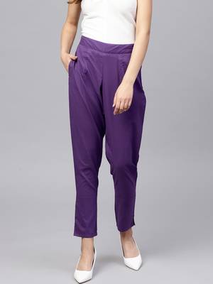 Purple plain cotton trousers 1