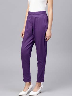 Purple plain cotton trousers 2