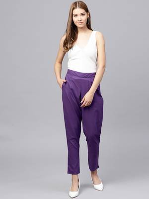 Purple plain cotton trousers 3