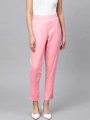 Pink plain cotton trousers 1