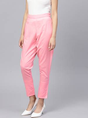 Pink plain cotton trousers 4