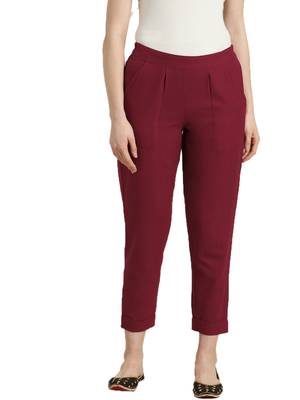 Maroon plain cotton trousers 1