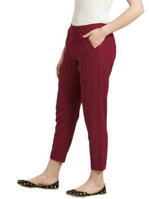 Maroon plain cotton trousers 2