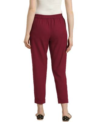 Maroon plain cotton trousers 3