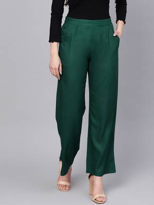 Green plain rayon patialas-pants 1