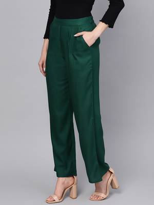 Green plain rayon patialas-pants 2